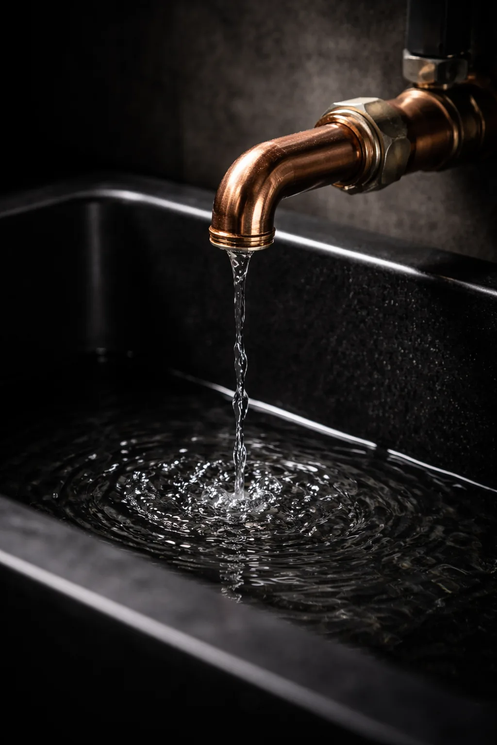 Copper pipe leaking into stone basin — revenue lost before the sale dies