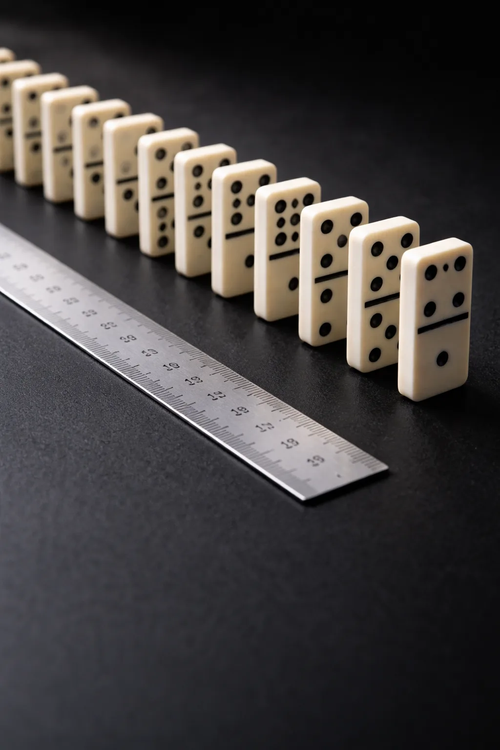 Dominos aligned against a steel ruler — systems over goals